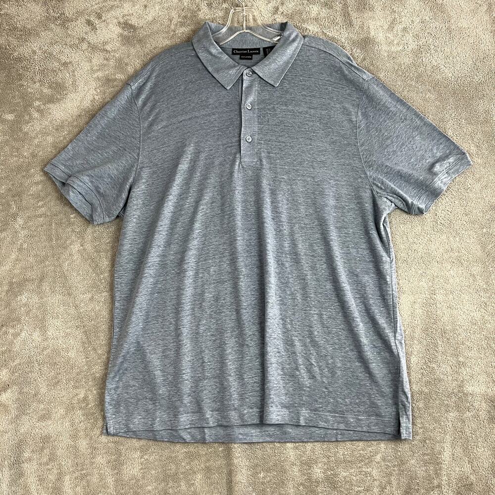 Christian Lacroix Polo‎ Shirt Mens XL Light Blue 100% Linen Lightweight Prep